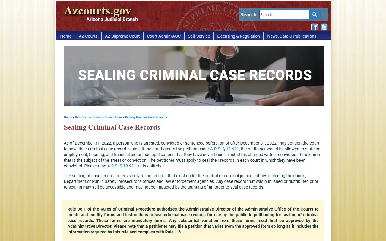 Pima County criminal records - Arizona sealing criminal case records self-help page