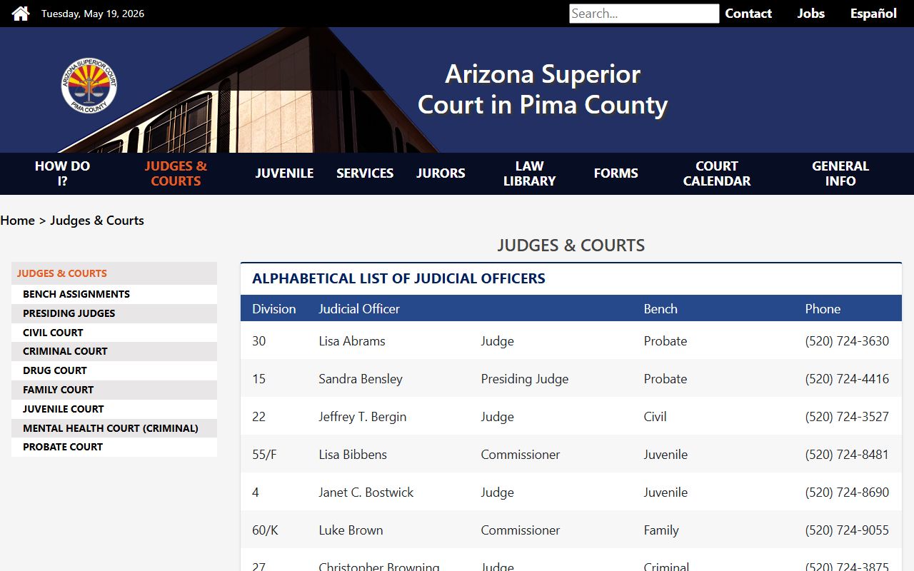 Pima County District Court - Superior Court judicial officer list