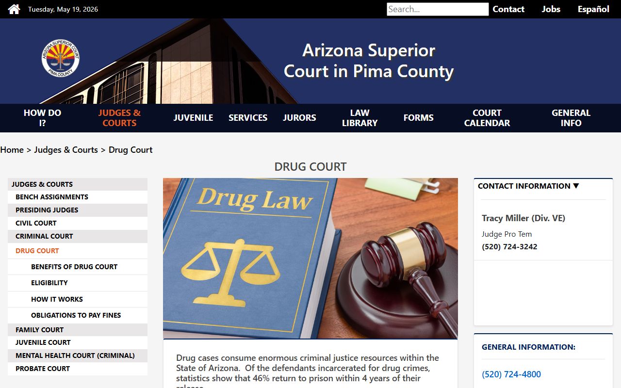 Pima County District Court - Superior Court Drug Court page