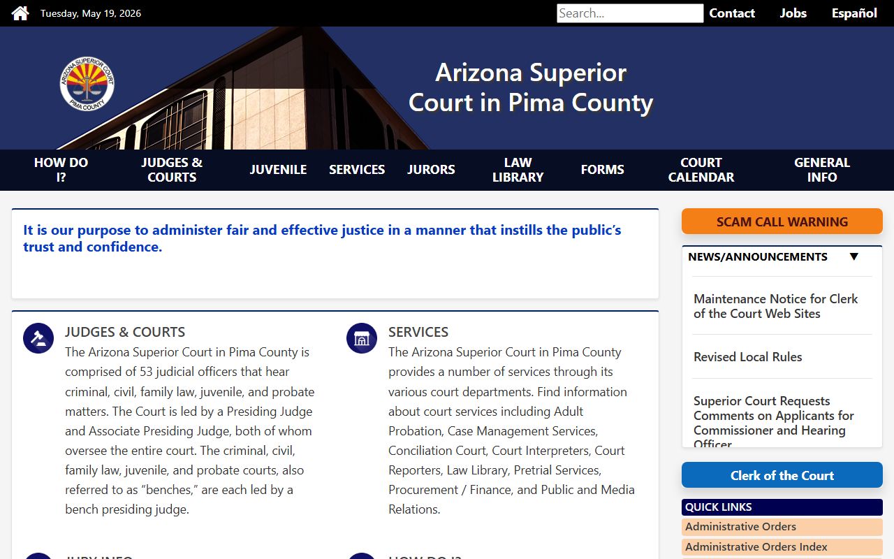 Pima County Court records - Arizona Superior Court in Pima County landing page