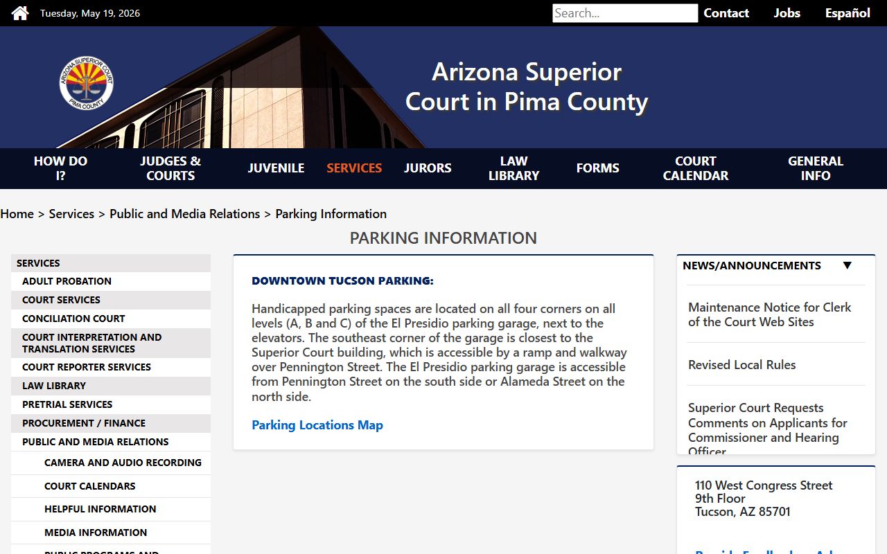 Pima County Court records - Superior Court parking information for downtown Tucson