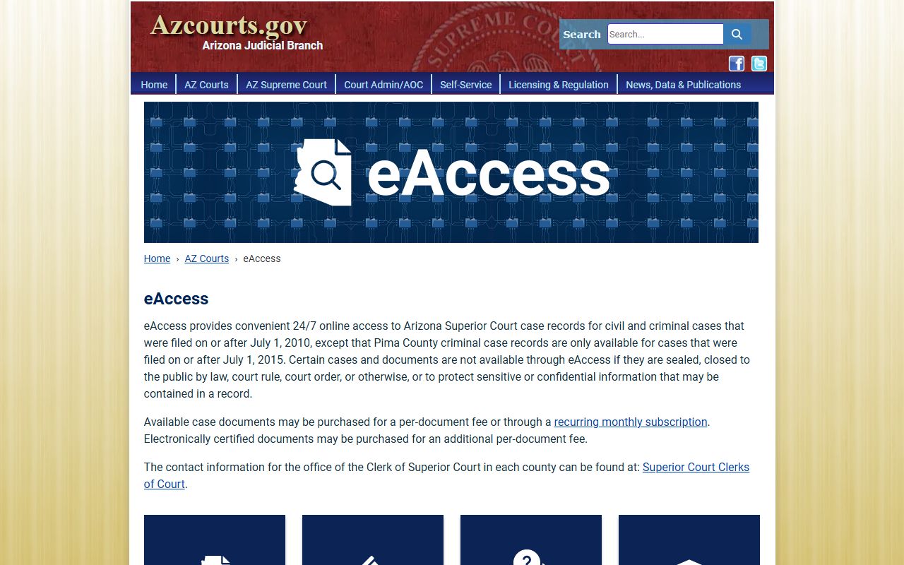 Pima County inmate population - Arizona Judicial Branch eAccess page