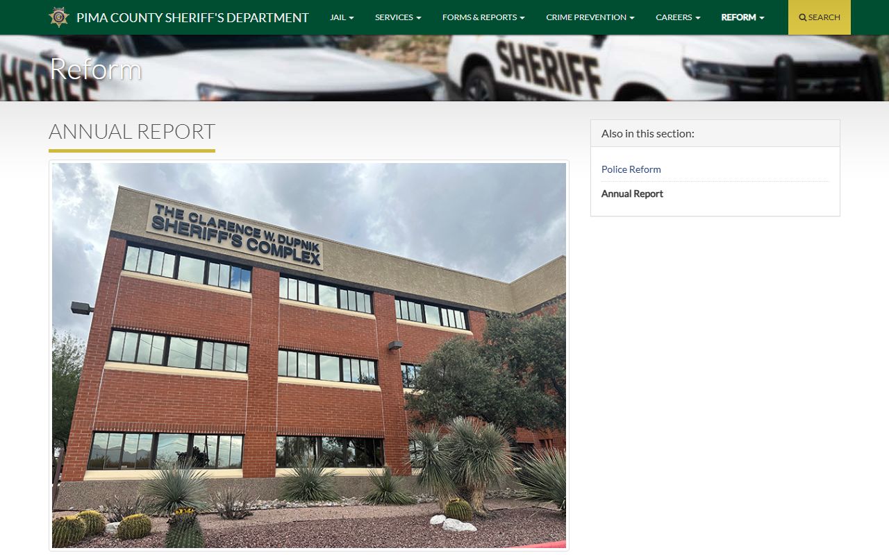 Pima County inmate population - Sheriff's annual report page