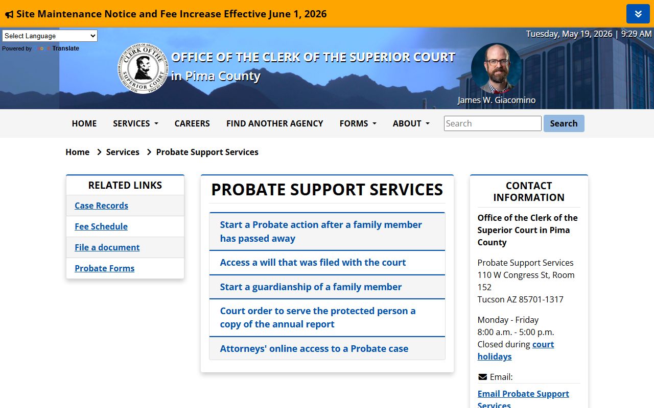 Pima County probate records - Probate Support Services page