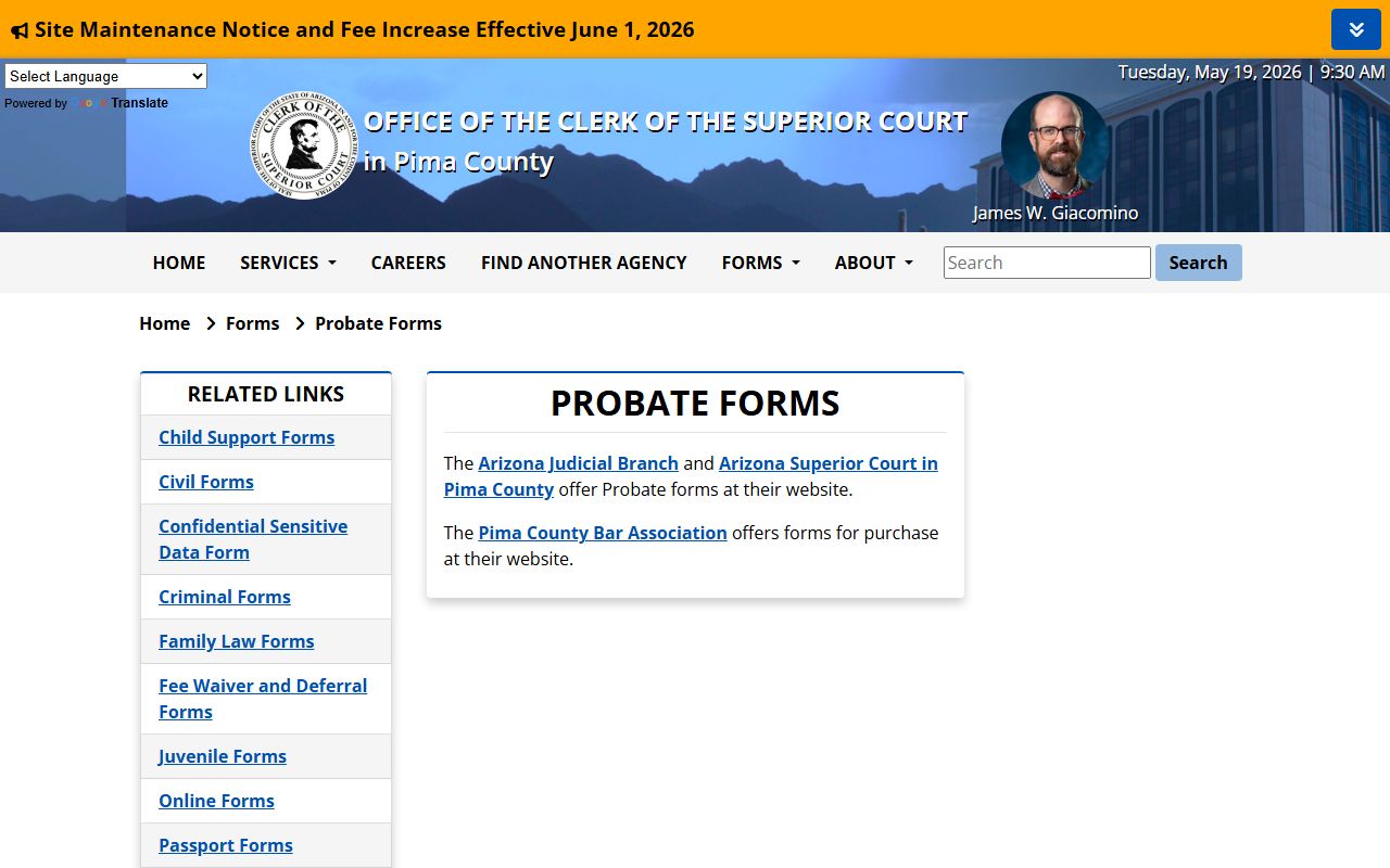 Pima County probate records - Clerk probate forms category