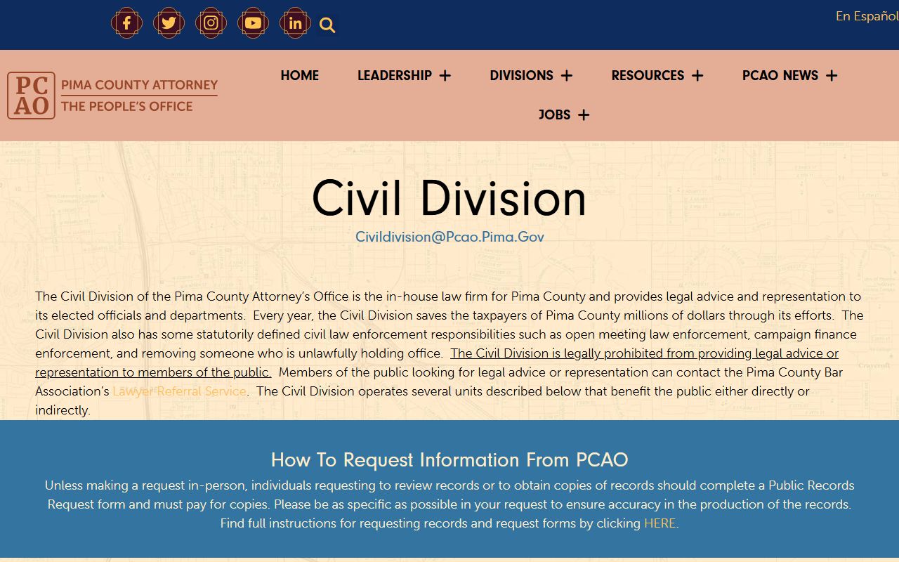 Pima County public records - PCAO civil division page