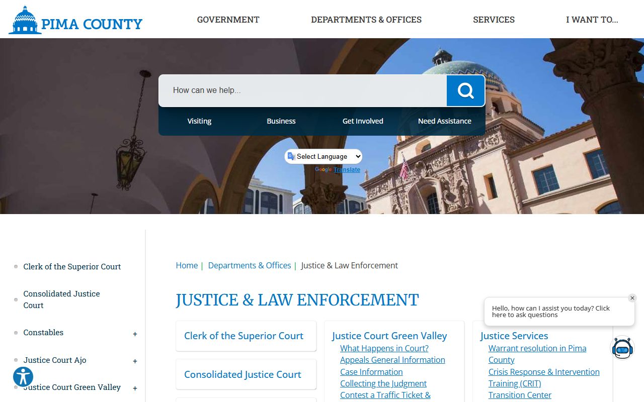 Pima County warrant search - Justice and Law Enforcement page