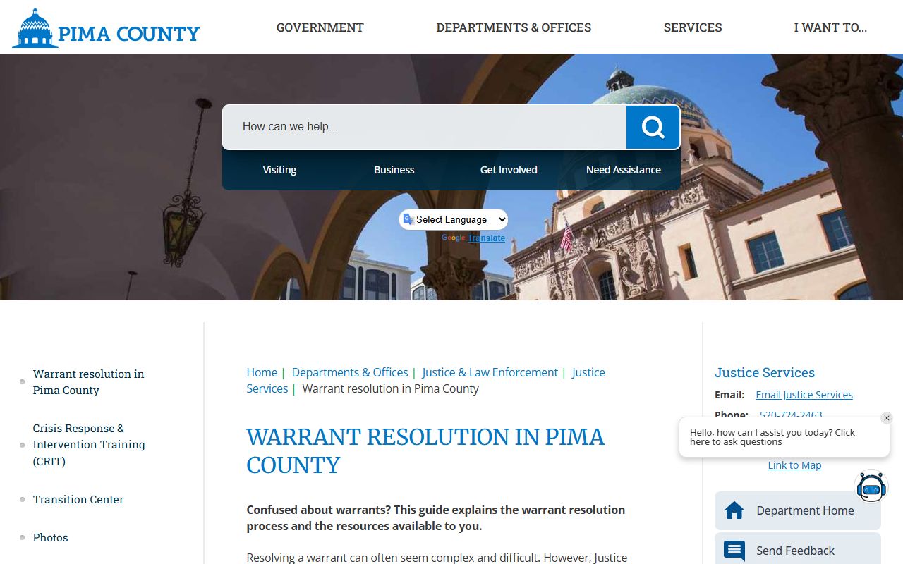 Pima County warrant search - county warrant resolution page